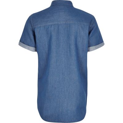 Boys blue short sleeve denim shirt